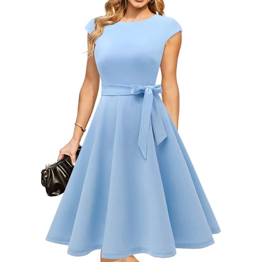 Dresstells Women's Blue Modest Vintage Cocktail Party Formal Wedding Dresses